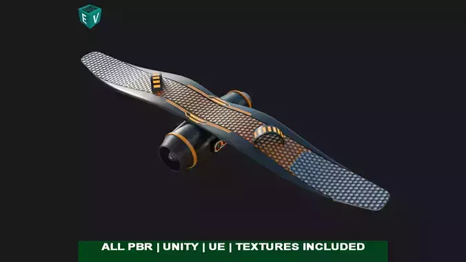  Sci Fi Hoverboard 6 All PBR Unity UE Textures Included Low-poly 3D model