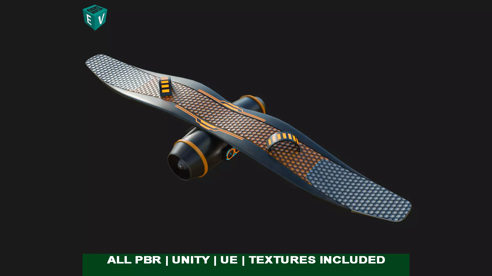  Sci Fi Hoverboard 6 All PBR Unity UE Textures Included Low-poly 3D model_0
