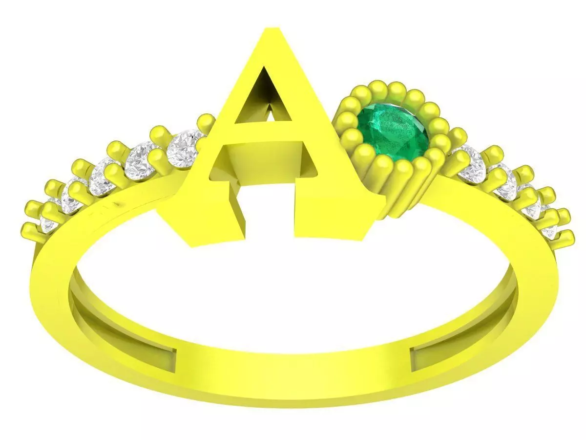 Personalized Letter A Diamond Ring for Women 3D Jewelry Mod 4362 3D print model