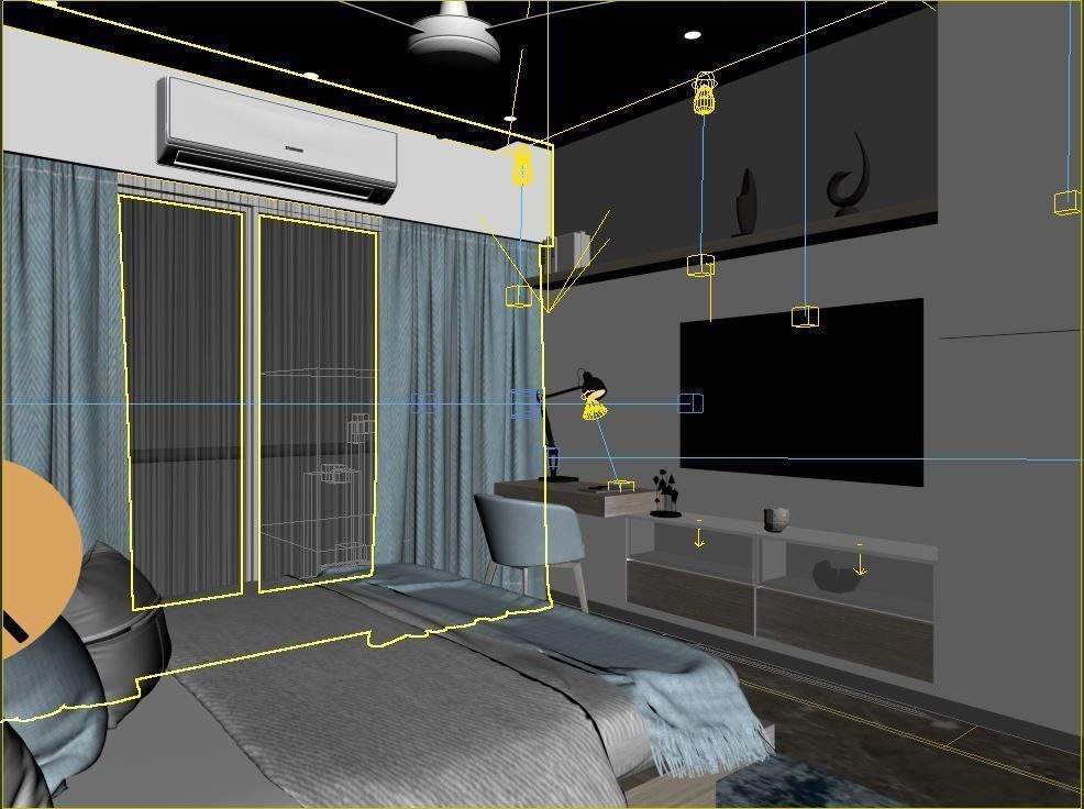 bedroom modern with big bed and mirror 3D model_6