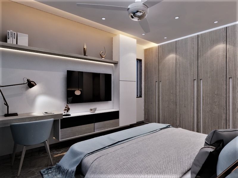 bedroom modern with big bed and mirror 3D model_1