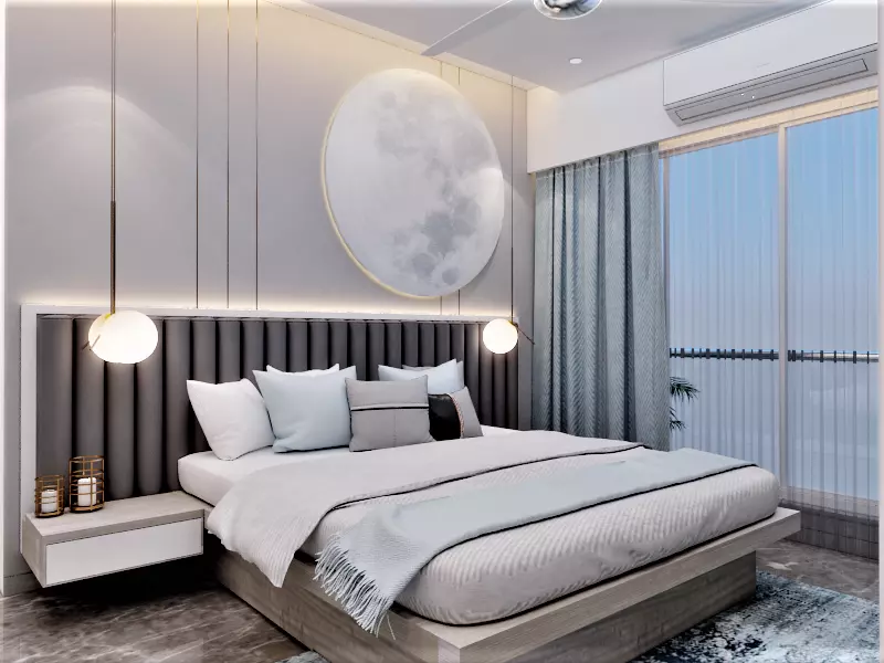 bedroom modern with big bed and mirror 3D model_0