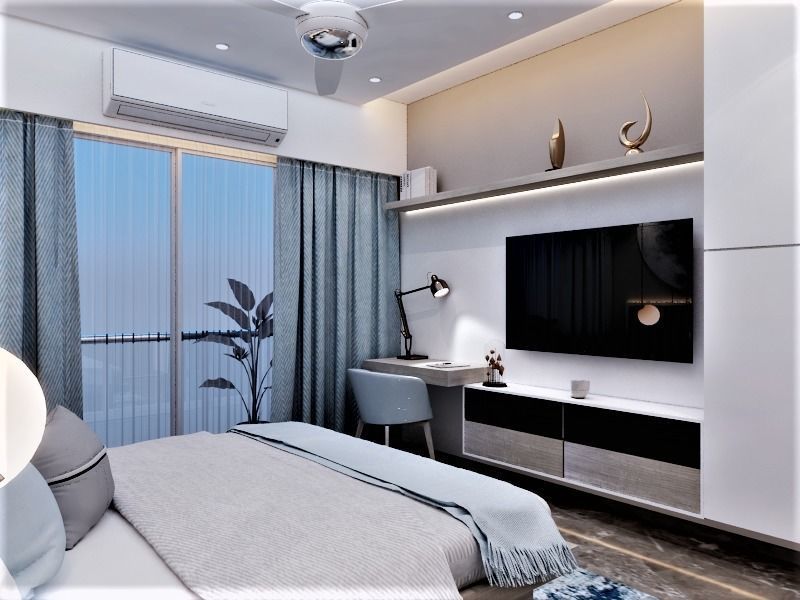 bedroom modern with big bed and mirror 3D model_2