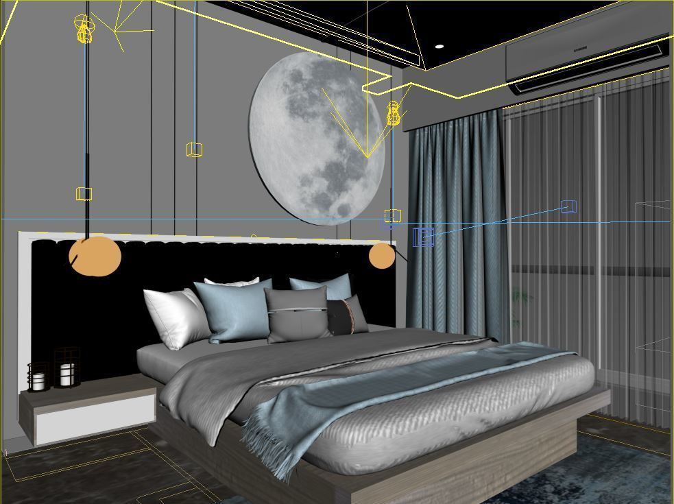 bedroom modern with big bed and mirror 3D model_4