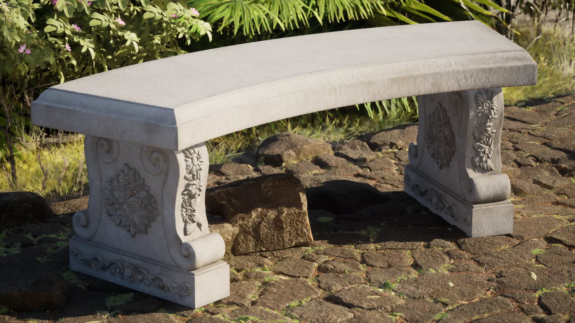 bench stone 3D model_0