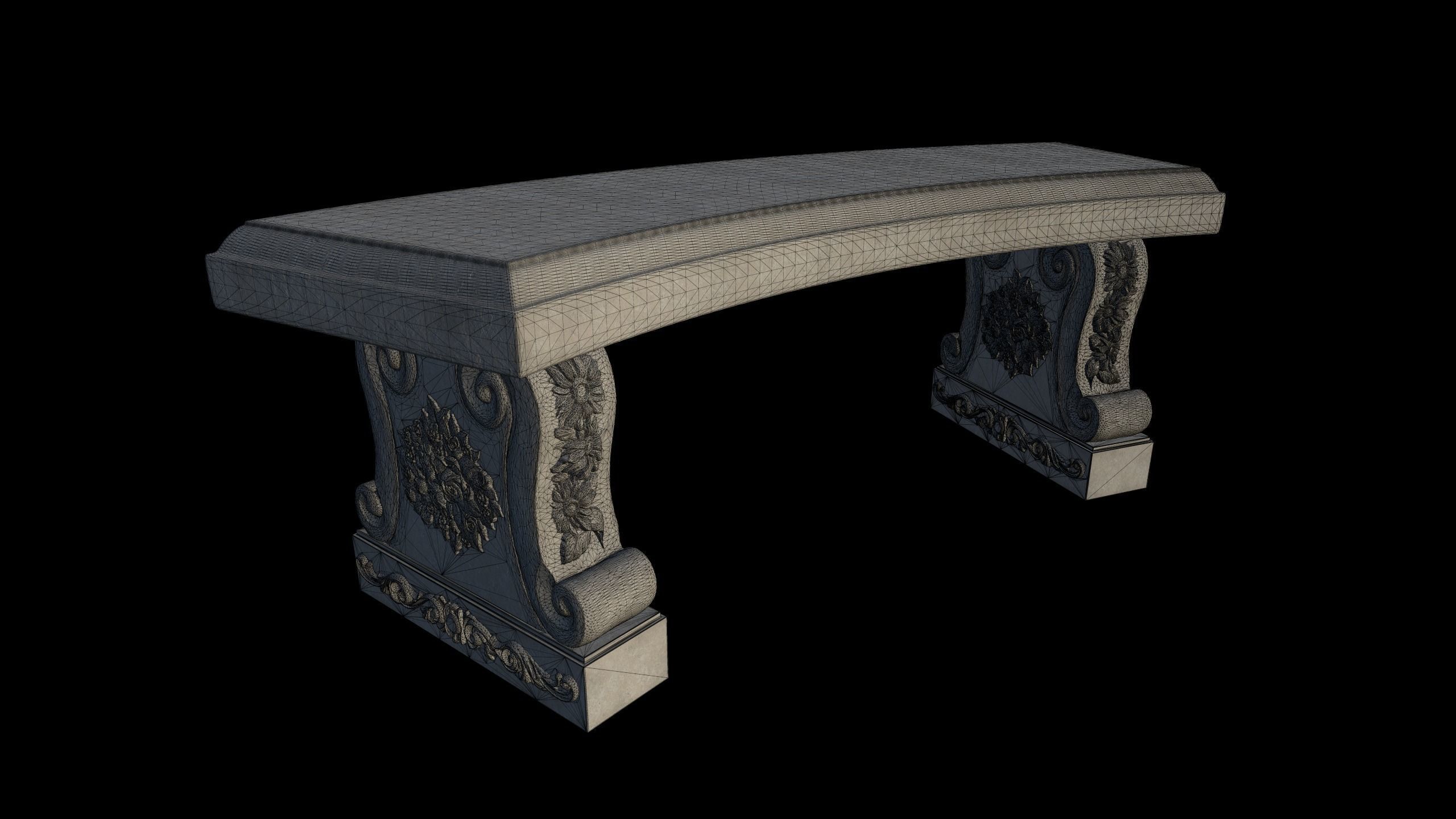 bench stone 3D model_7