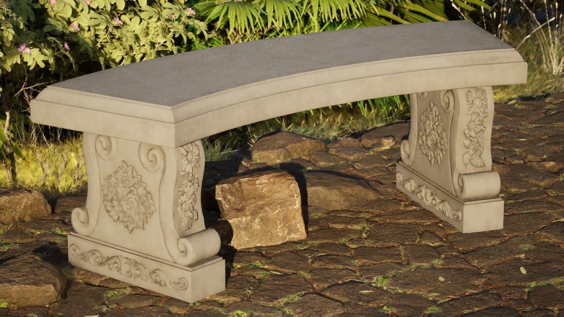 bench stone 3D model_4