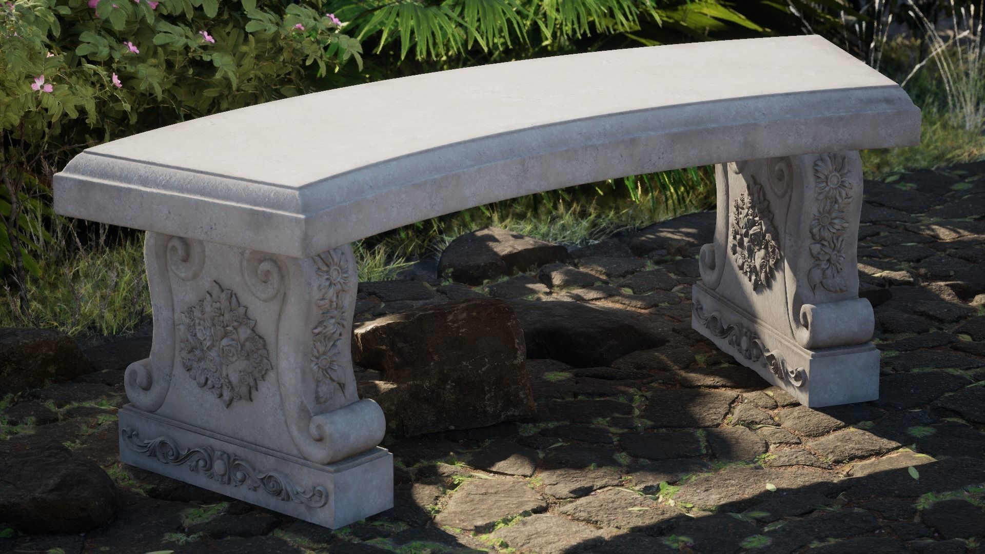 bench stone 3D model_3