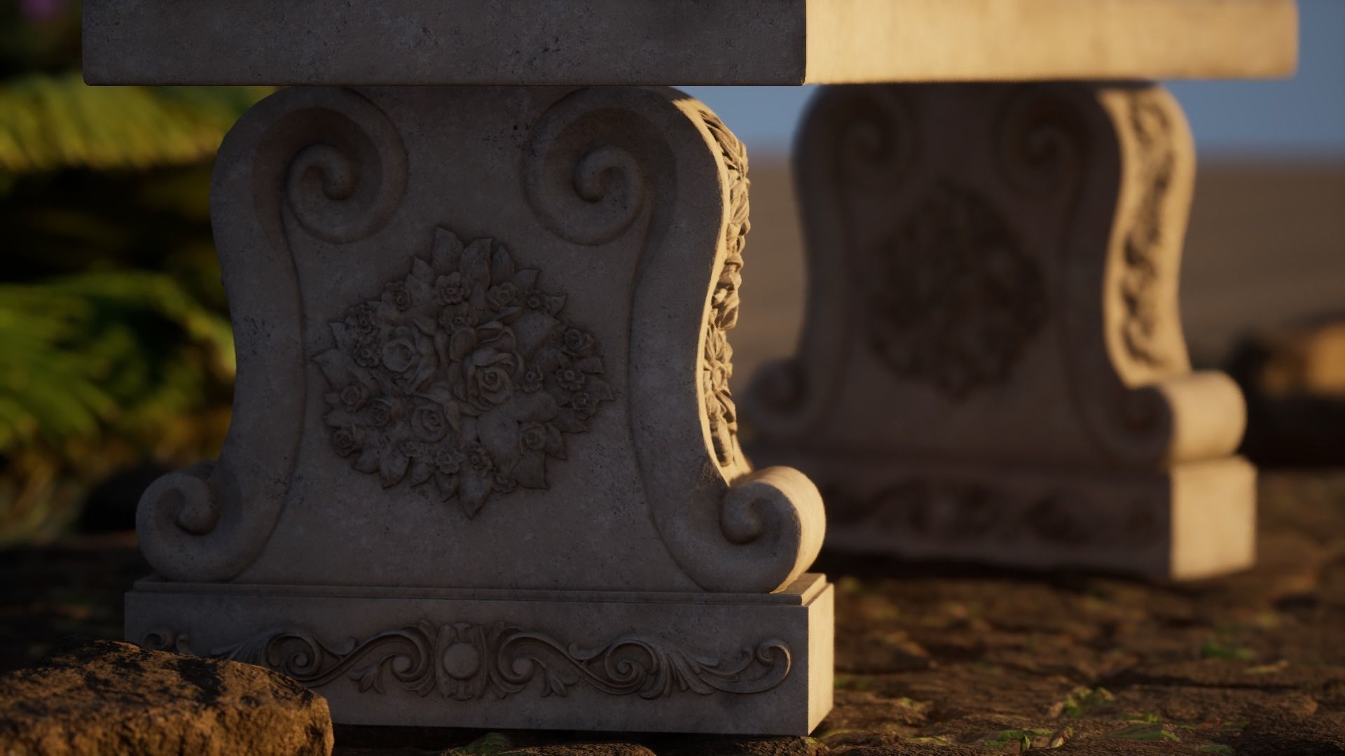 bench stone 3D model_5