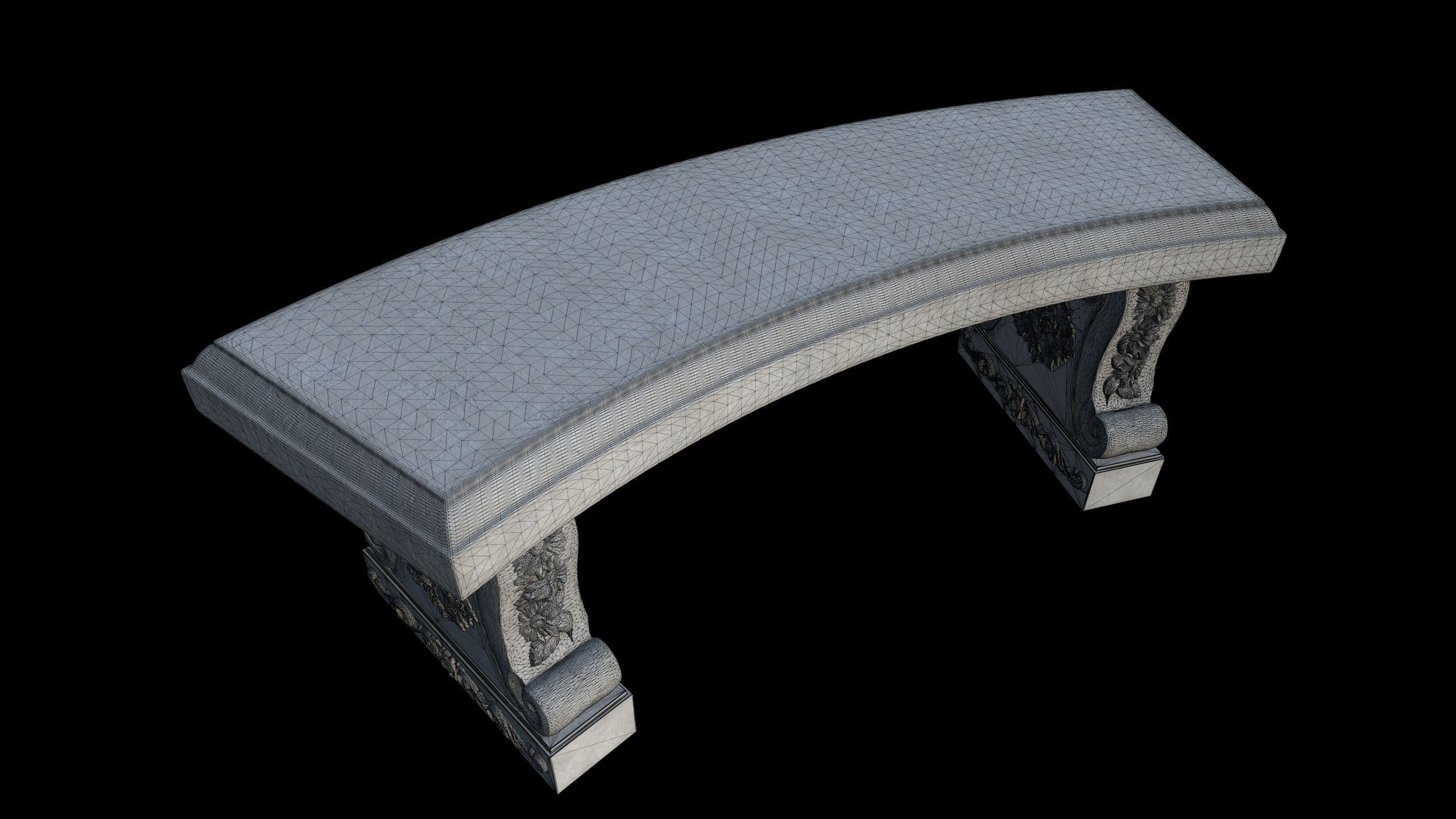 bench stone 3D model_9