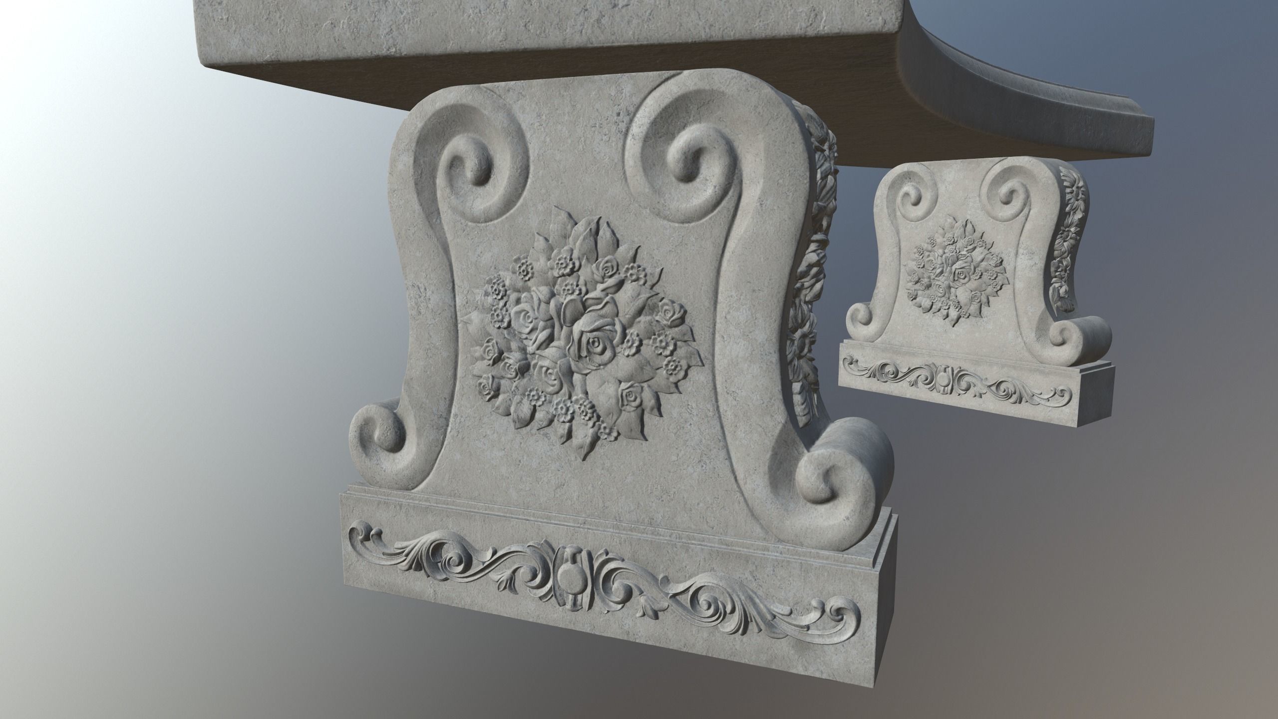 bench stone 3D model_10