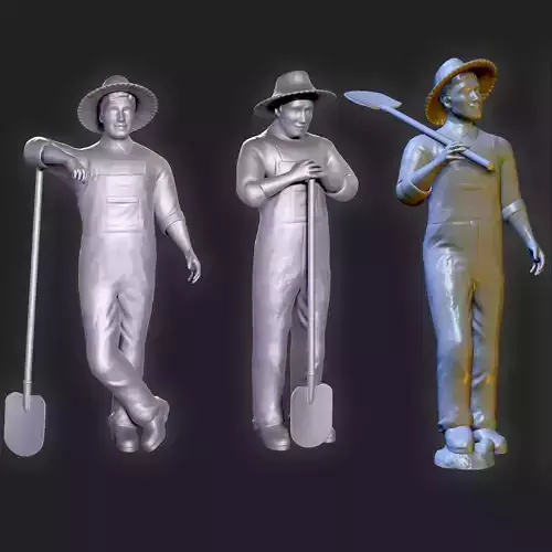 Worker-Three Shoveling Positions-3d Print 3D print model