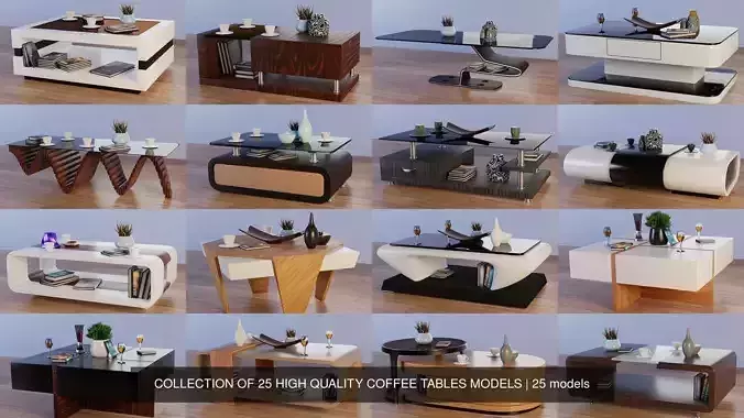 COLLECTION OF 25 HIGH QUALITY COFFEE TABLES MODELS 