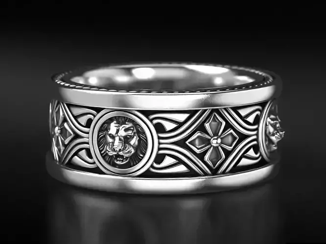Lion ring with vintage patterns 768 3D print model