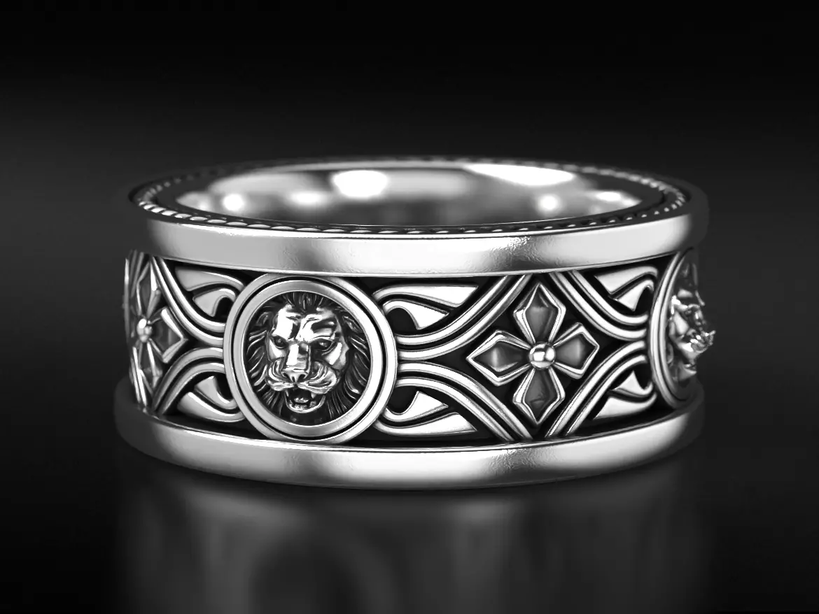 Lion ring with vintage patterns 768 3D print model_0