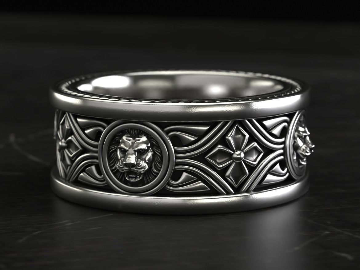 Lion ring with vintage patterns 768 3D print model_13