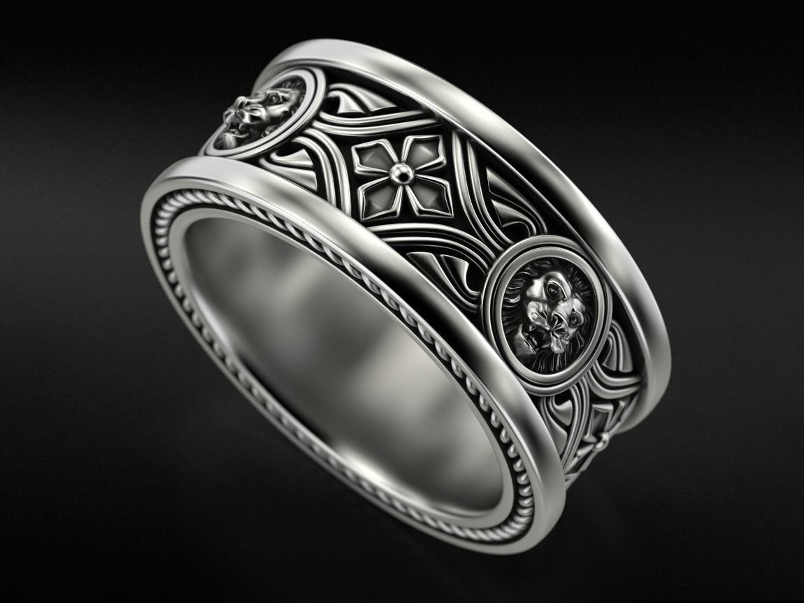 Lion ring with vintage patterns 768 3D print model_5