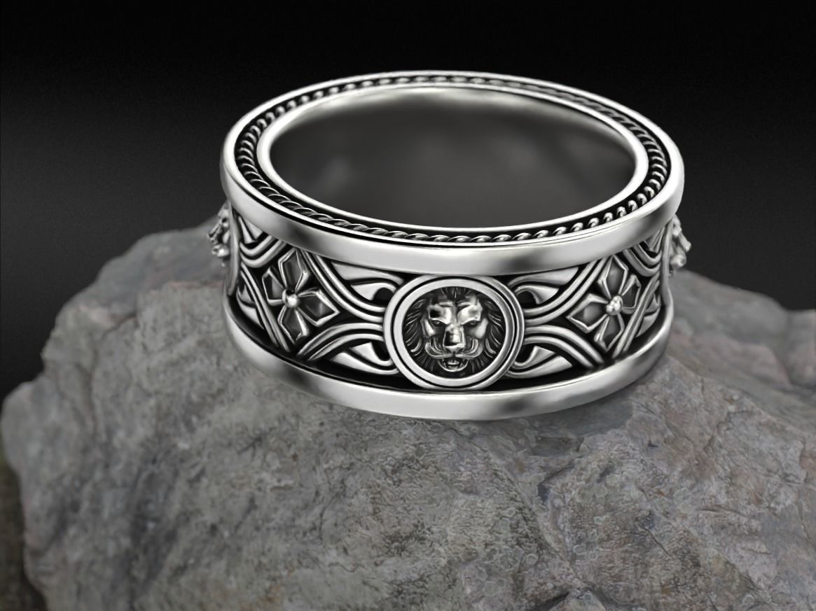 Lion ring with vintage patterns 768 3D print model_10