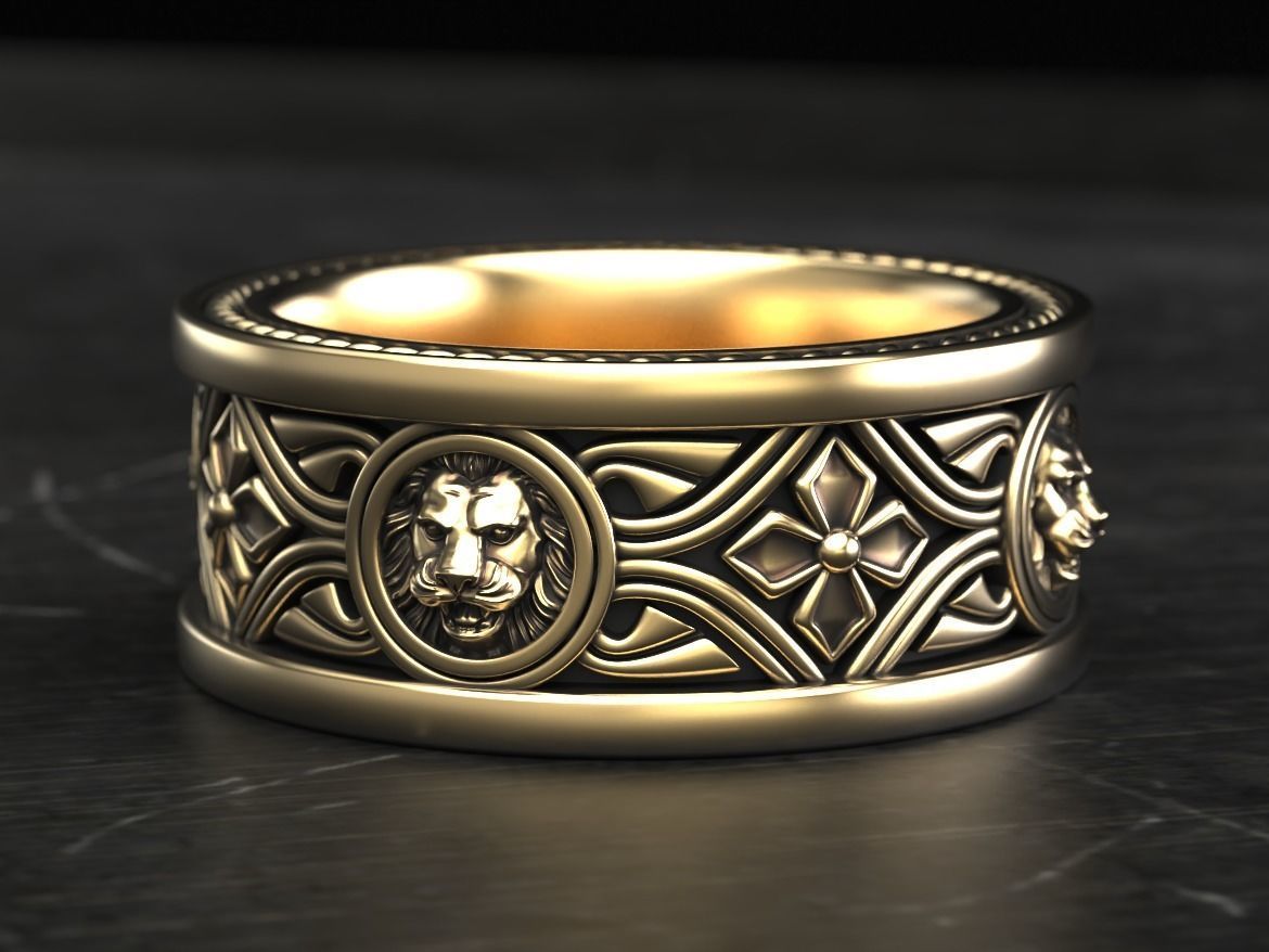 Lion ring with vintage patterns 768 3D print model_14