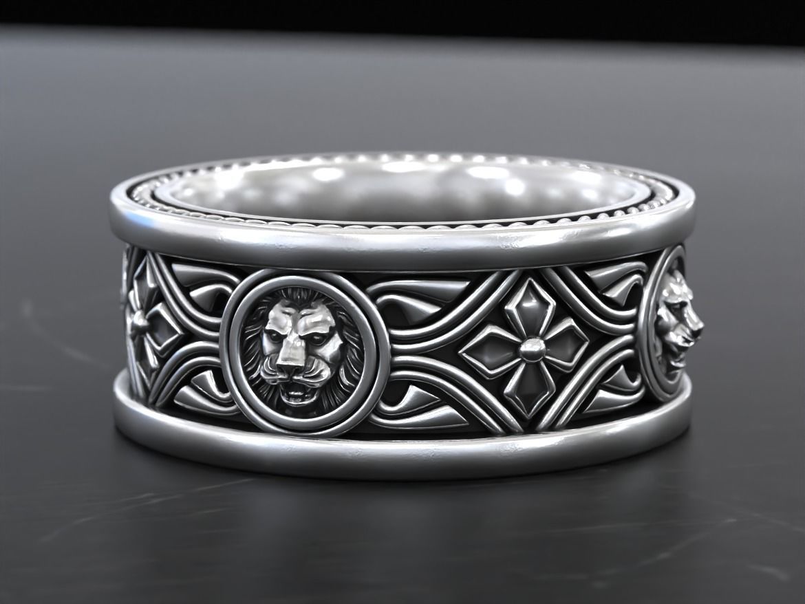 Lion ring with vintage patterns 768 3D print model_12