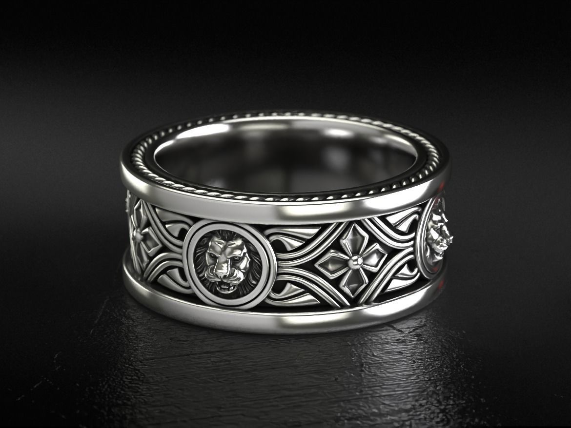 Lion ring with vintage patterns 768 3D print model_3