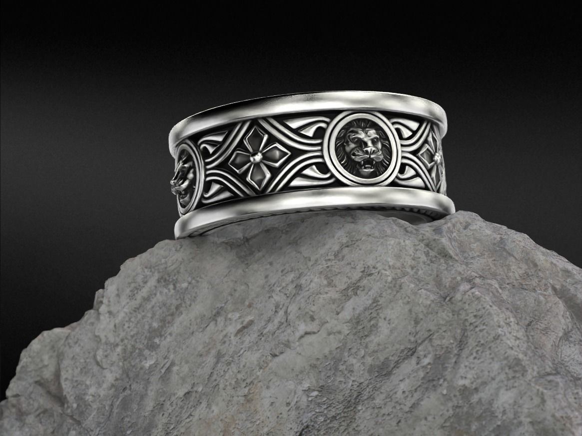 Lion ring with vintage patterns 768 3D print model_1