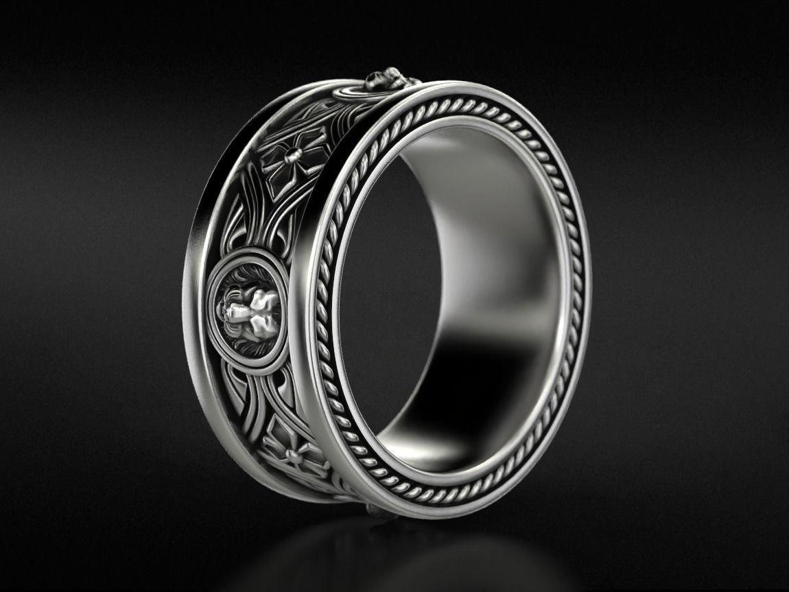 Lion ring with vintage patterns 768 3D print model_8