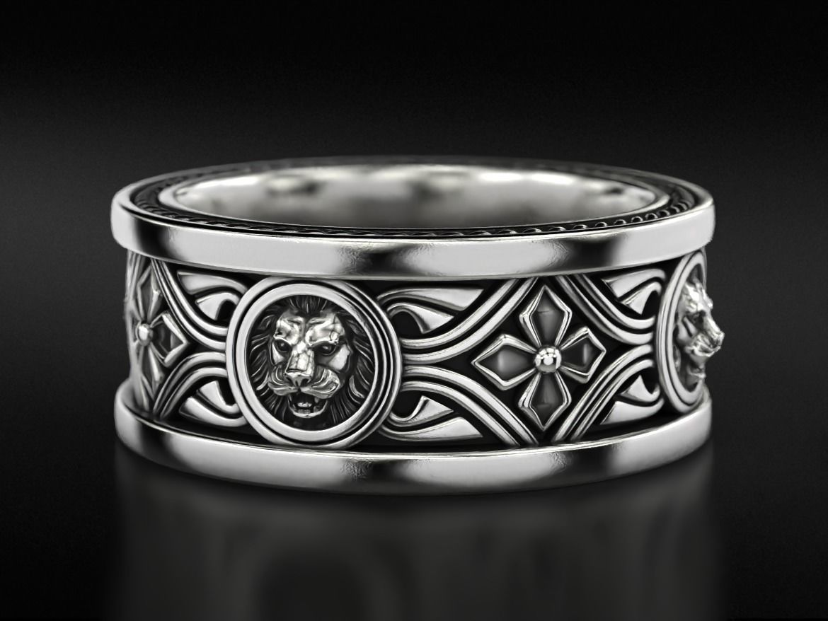 Lion ring with vintage patterns 768 3D print model_11