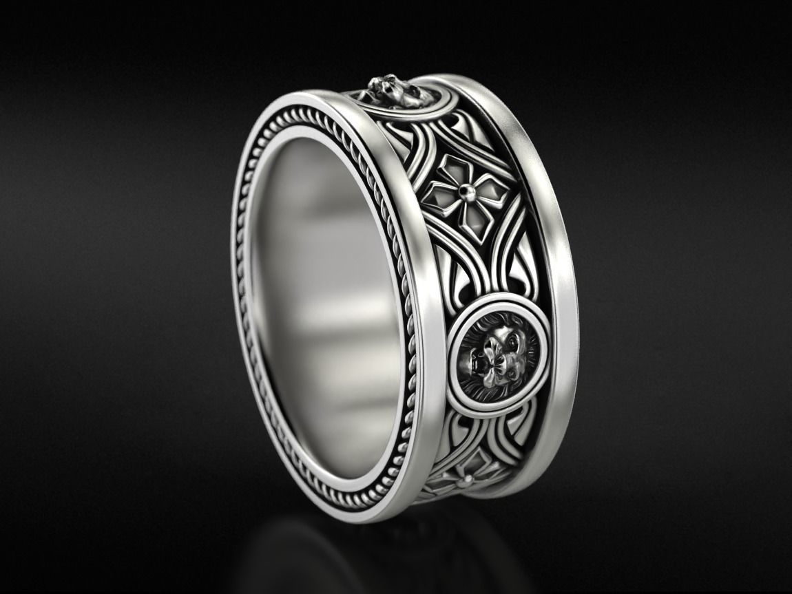 Lion ring with vintage patterns 768 3D print model_7