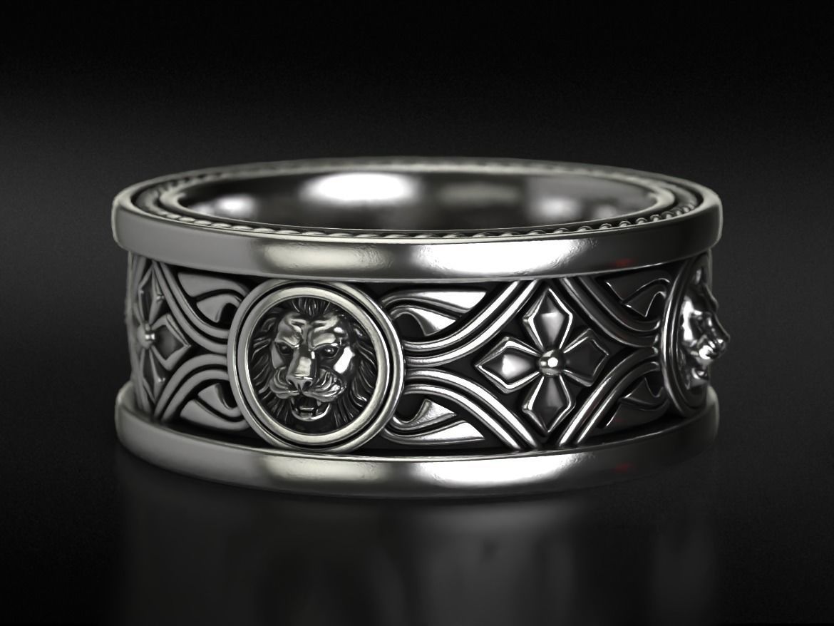 Lion ring with vintage patterns 768 3D print model_2