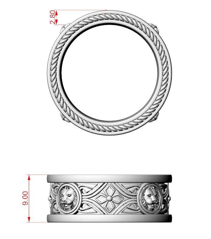 Lion ring with vintage patterns 768 3D print model_16