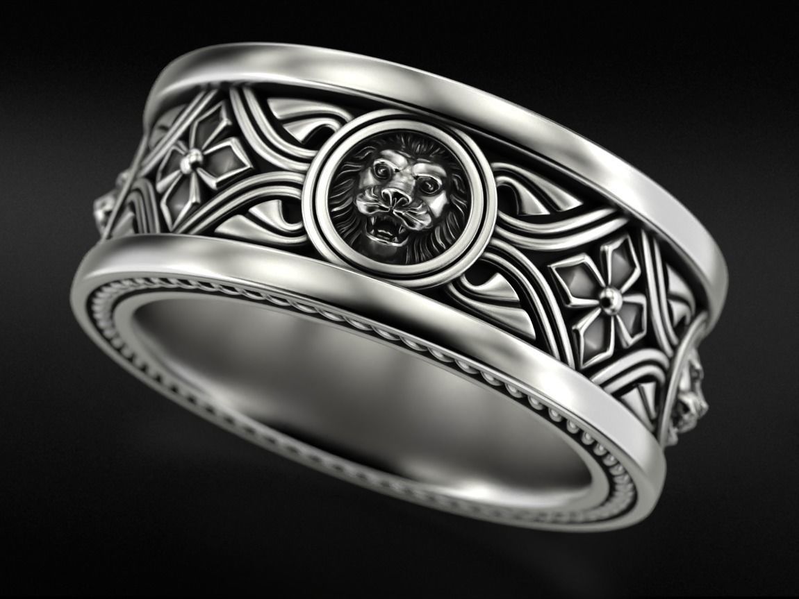 Lion ring with vintage patterns 768 3D print model_6
