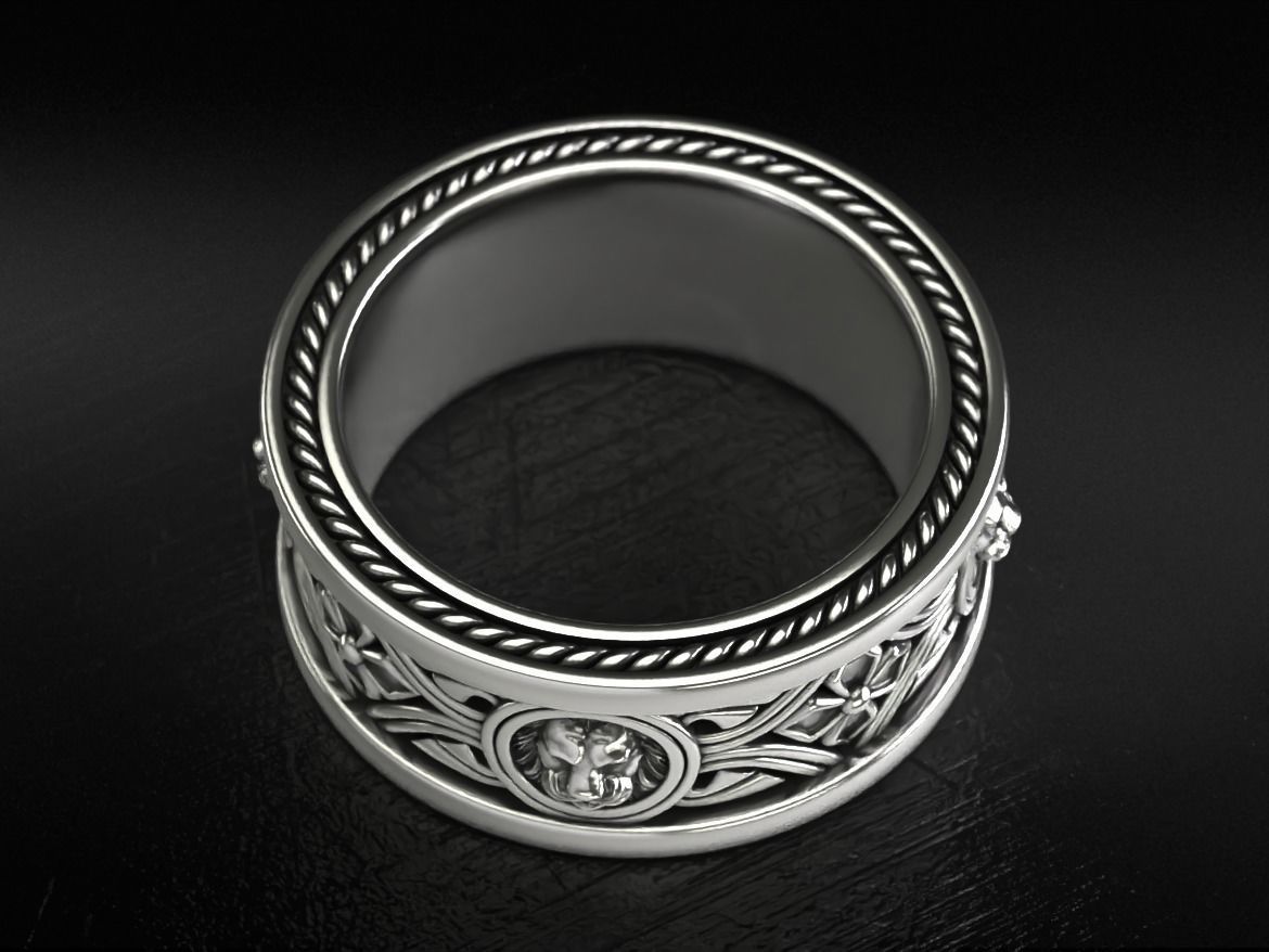 Lion ring with vintage patterns 768 3D print model_4
