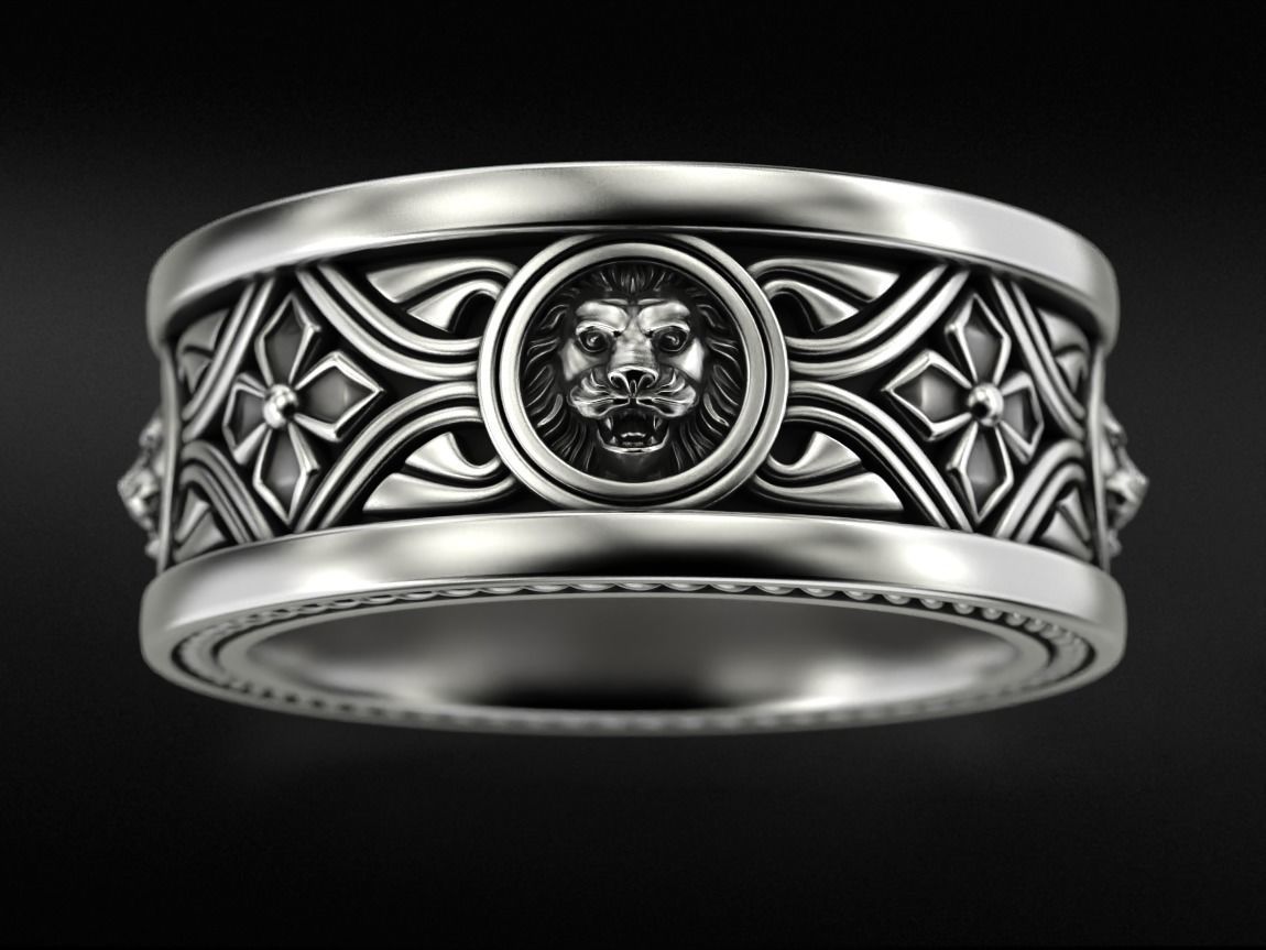 Lion ring with vintage patterns 768 3D print model_9