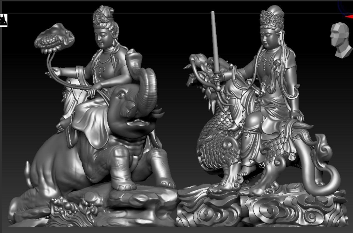 Buddha and Bodhisattva Manjushri and Bodhisattva Universal sage 3D print model_16