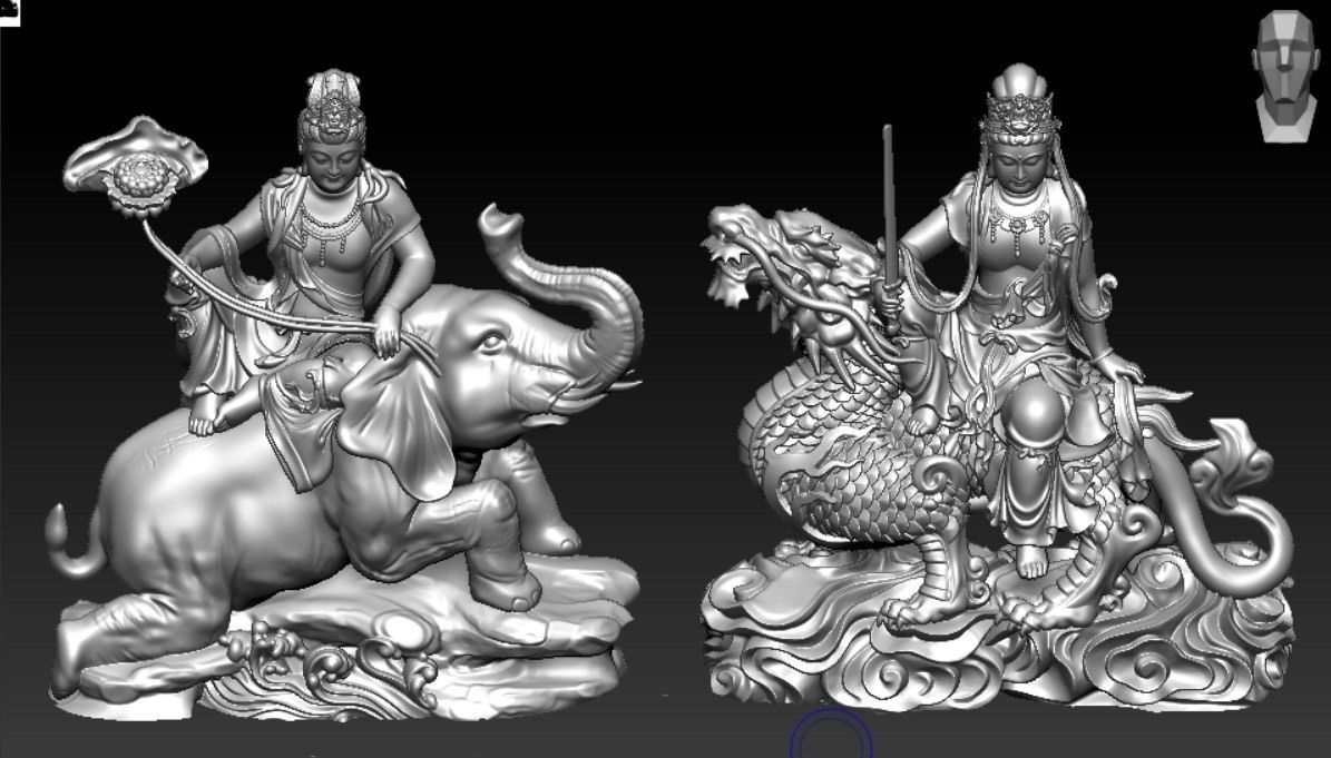 Buddha and Bodhisattva Manjushri and Bodhisattva Universal sage 3D print model_12