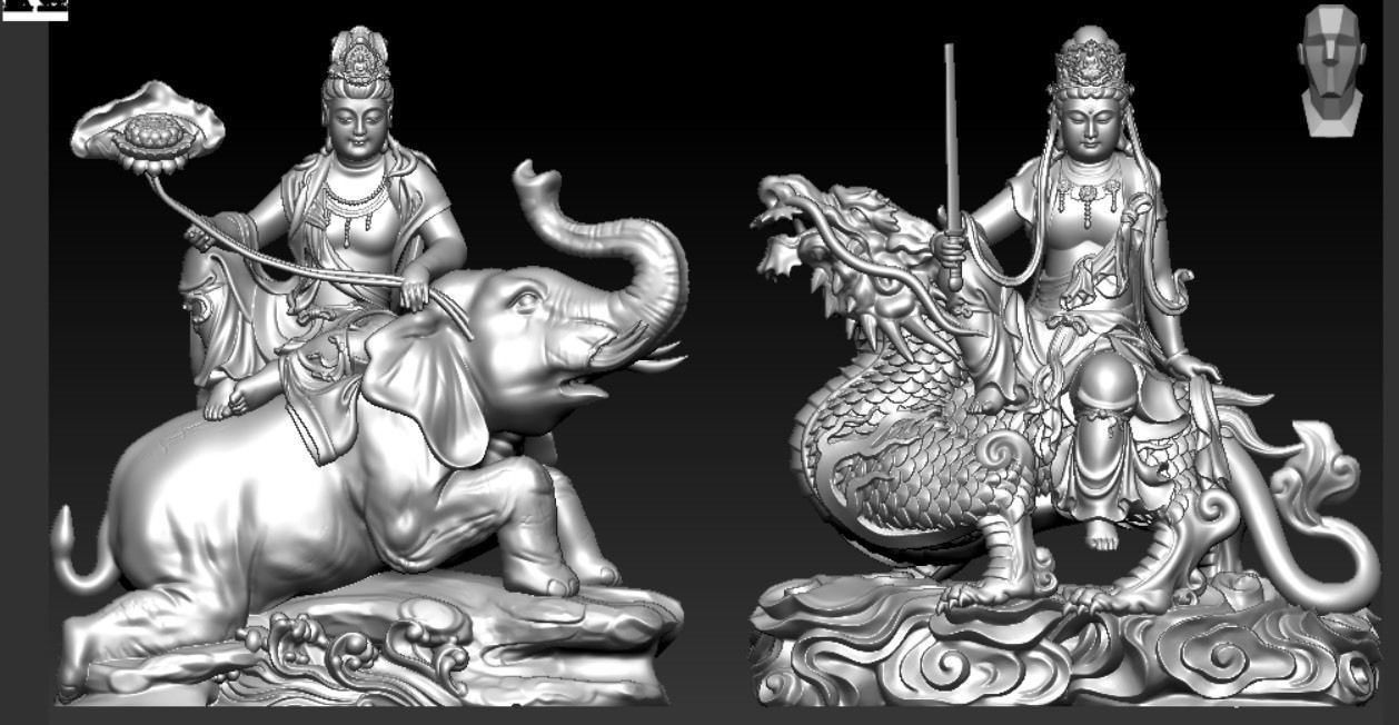 Buddha and Bodhisattva Manjushri and Bodhisattva Universal sage 3D print model_11