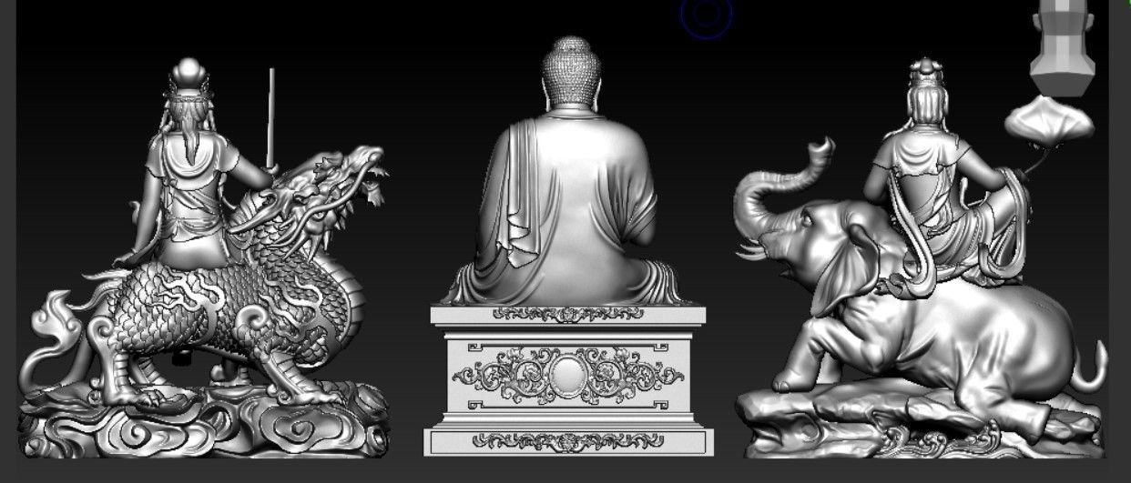 Buddha and Bodhisattva Manjushri and Bodhisattva Universal sage 3D print model_10