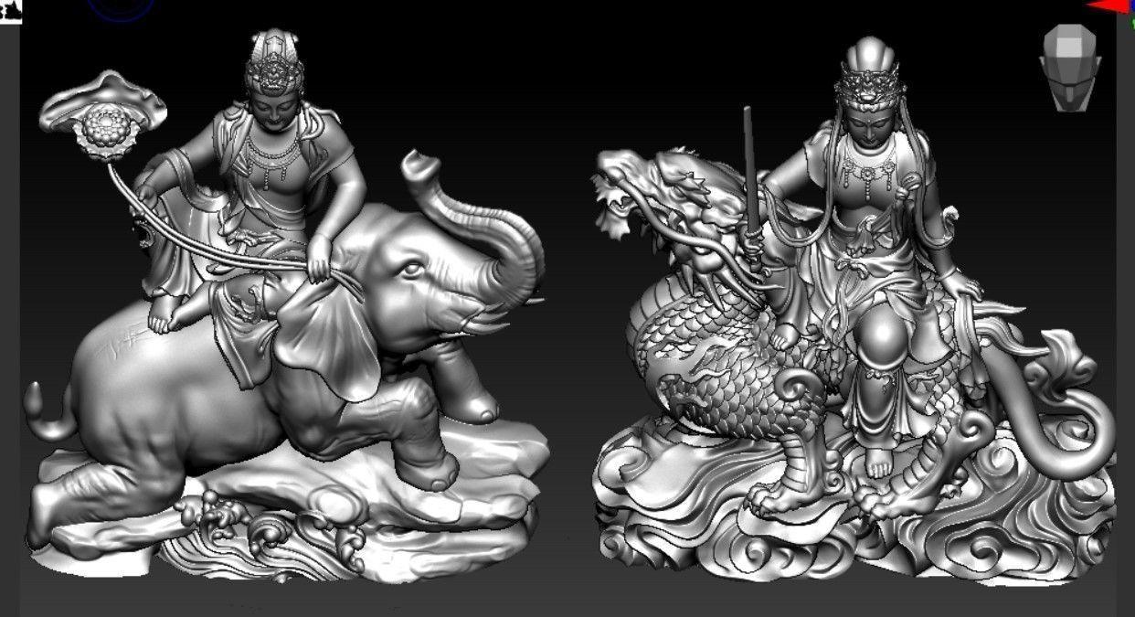 Buddha and Bodhisattva Manjushri and Bodhisattva Universal sage 3D print model_8