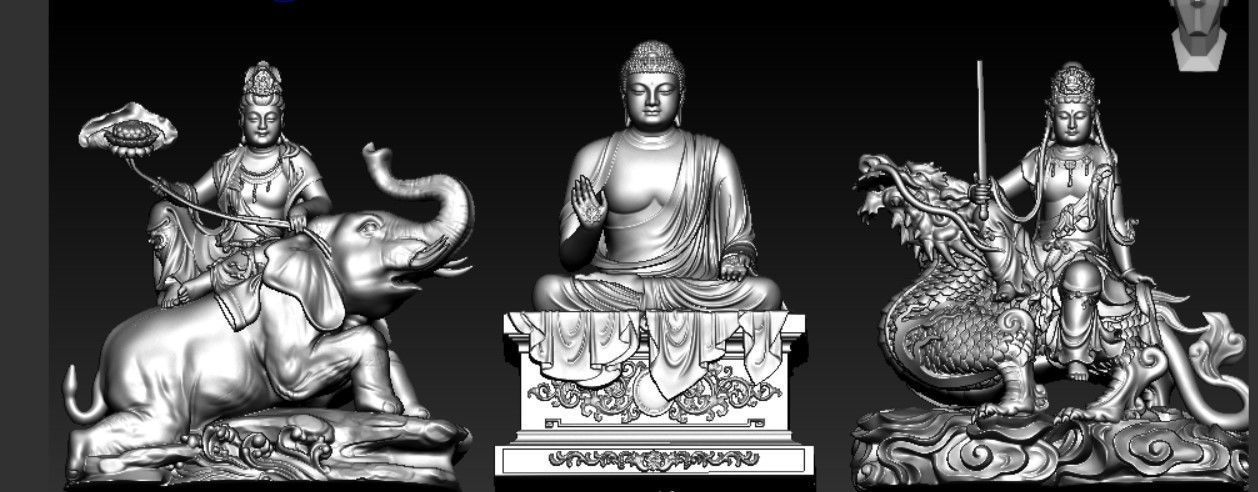 Buddha and Bodhisattva Manjushri and Bodhisattva Universal sage 3D print model_1