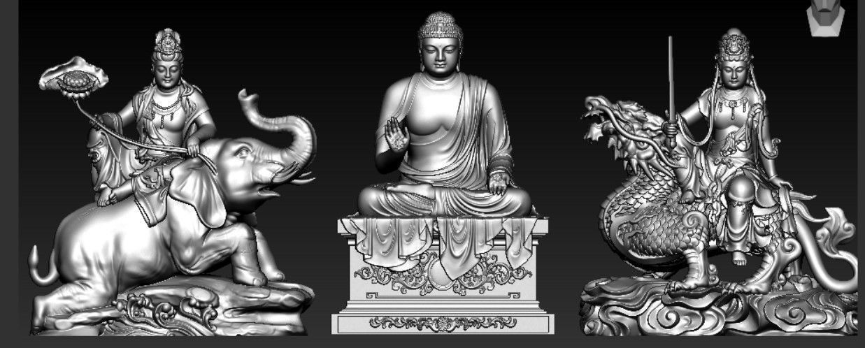 Buddha and Bodhisattva Manjushri and Bodhisattva Universal sage 3D print model_9