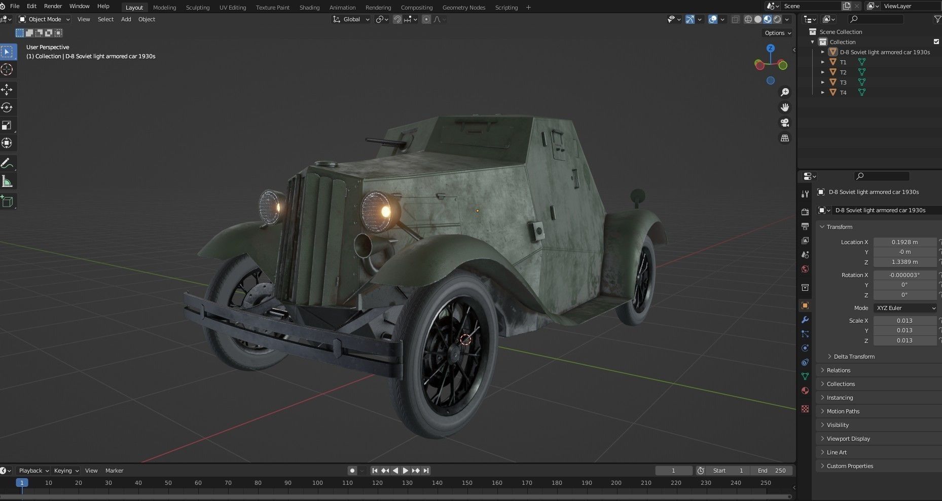 D-8 Soviet light armored car 1930s Low-poly 3D model_15