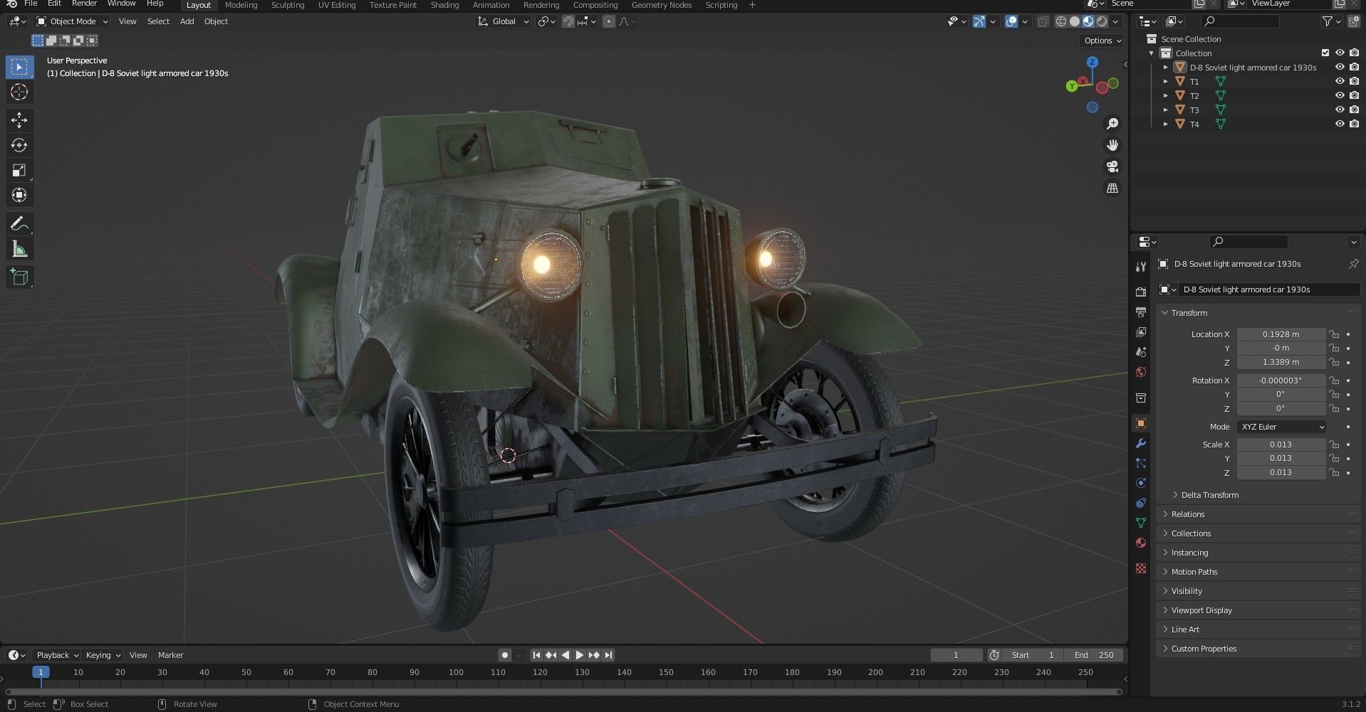 D-8 Soviet light armored car 1930s Low-poly 3D model_16