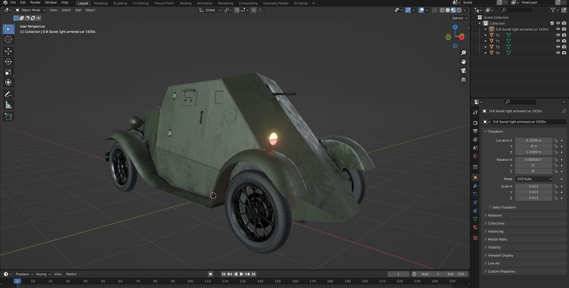 D-8 Soviet light armored car 1930s Low-poly 3D model_17