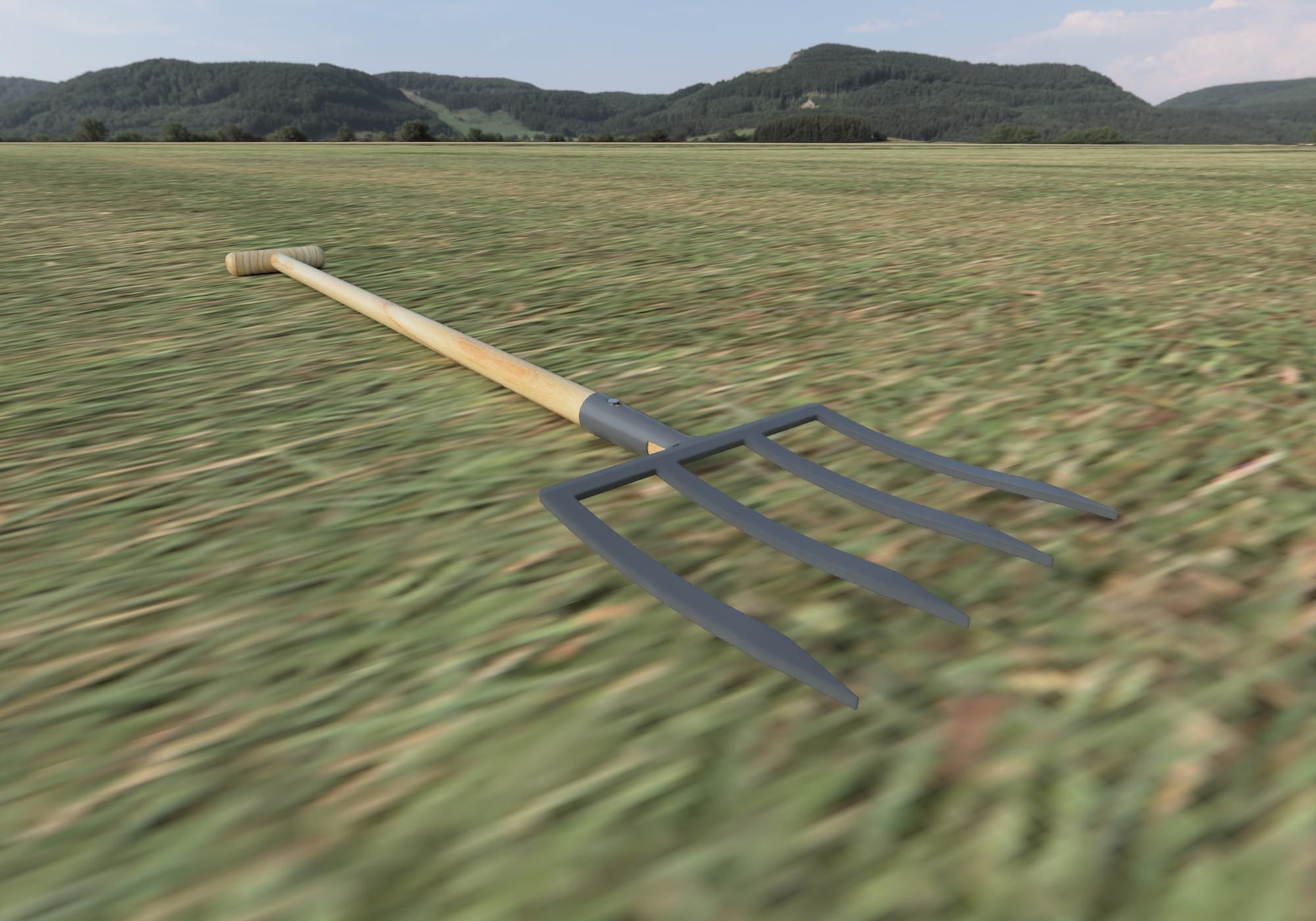 Pitchfork wooden Low-poly 3D model_5
