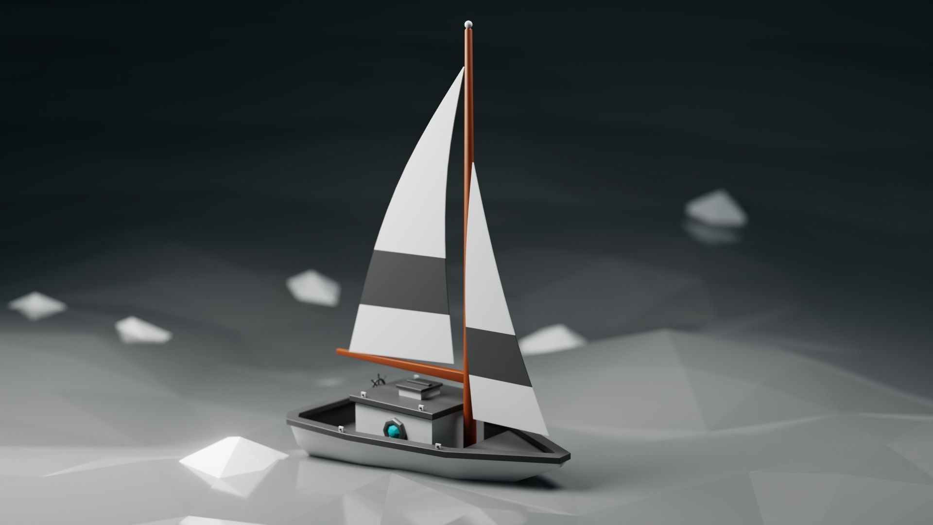 Stylized Low Poly Sailboat - Optimized 3D Model Asset Low-poly 3D model_6