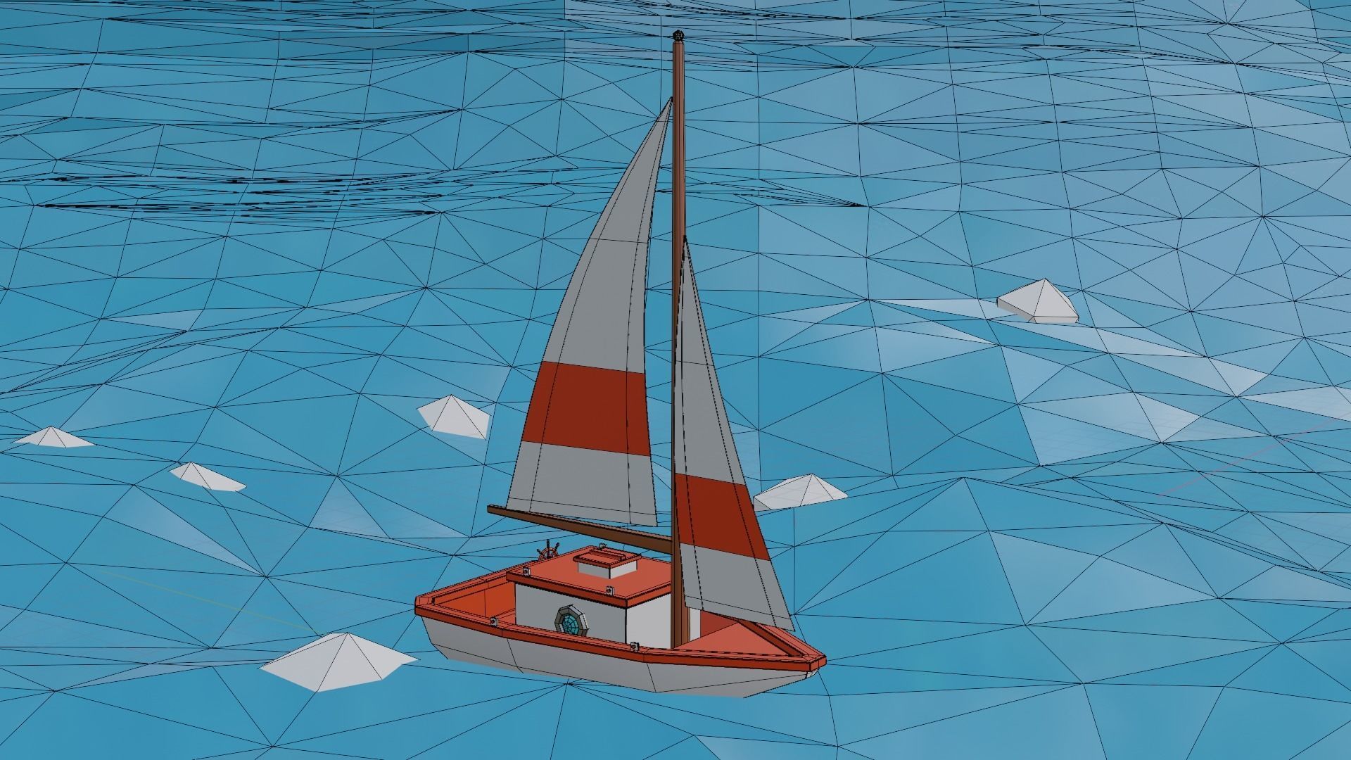Stylized Low Poly Sailboat - Optimized 3D Model Asset Low-poly 3D model_10