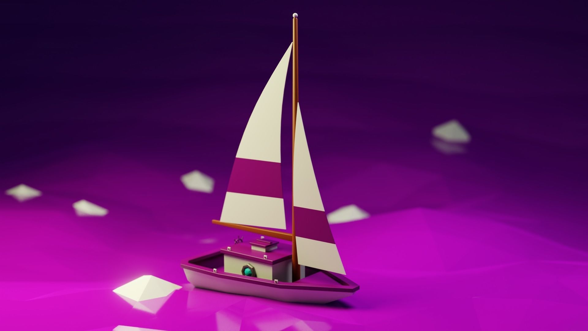 Stylized Low Poly Sailboat - Optimized 3D Model Asset Low-poly 3D model_3