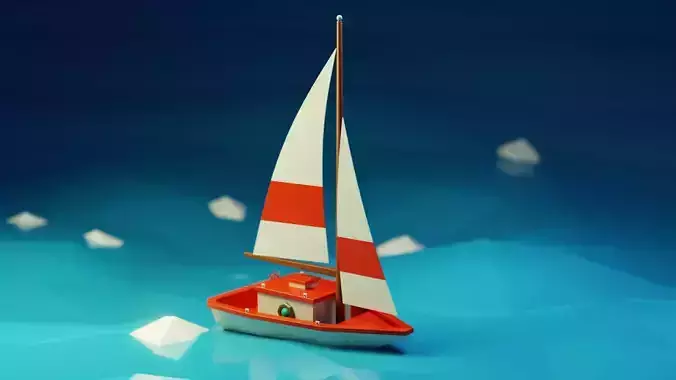 Stylized Low Poly Sailboat - Optimized 3D Model Asset Low-poly 3D model