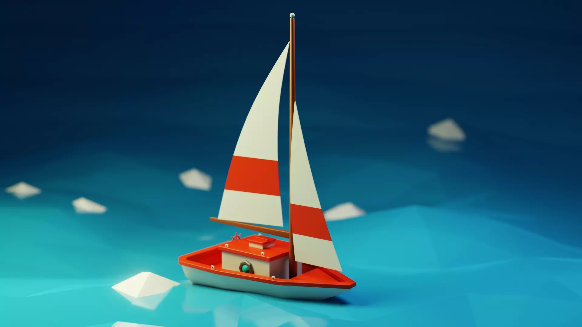Stylized Low Poly Sailboat - Optimized 3D Model Asset Low-poly 3D model_0